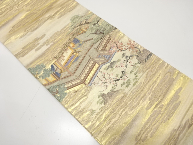 JAPANESE KIMONO / ANTIQUE FUKURO OBI / SILK / WOVEN SCENERY IN CHINA